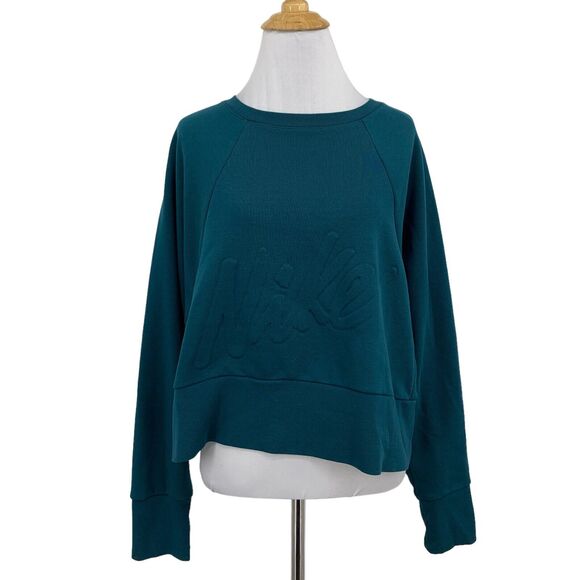 Nike Sweatshirts Womens M Medium Spruce Fleece Lined Dry Get Fit Lux Embossed - Picture 1 of 13
